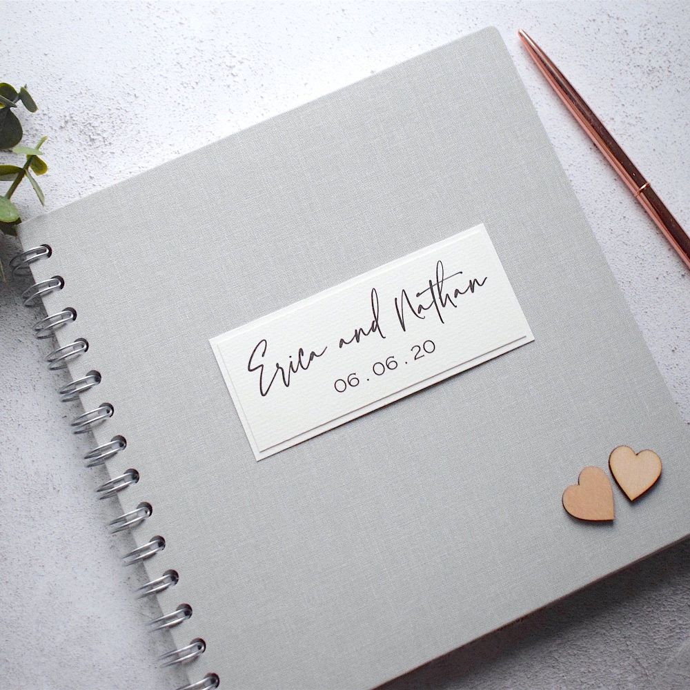 Rustic Grey Wedding Guest Book with Wooden Hearts