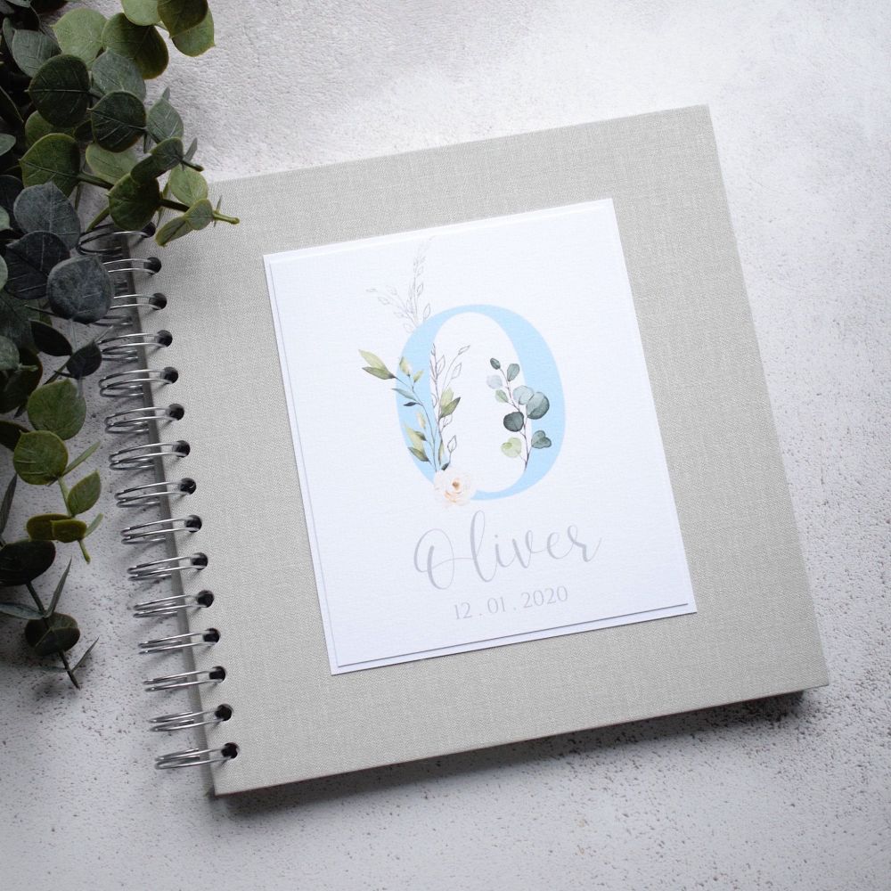 Blue Initial Baby Album or Guest Book - Grey Cover