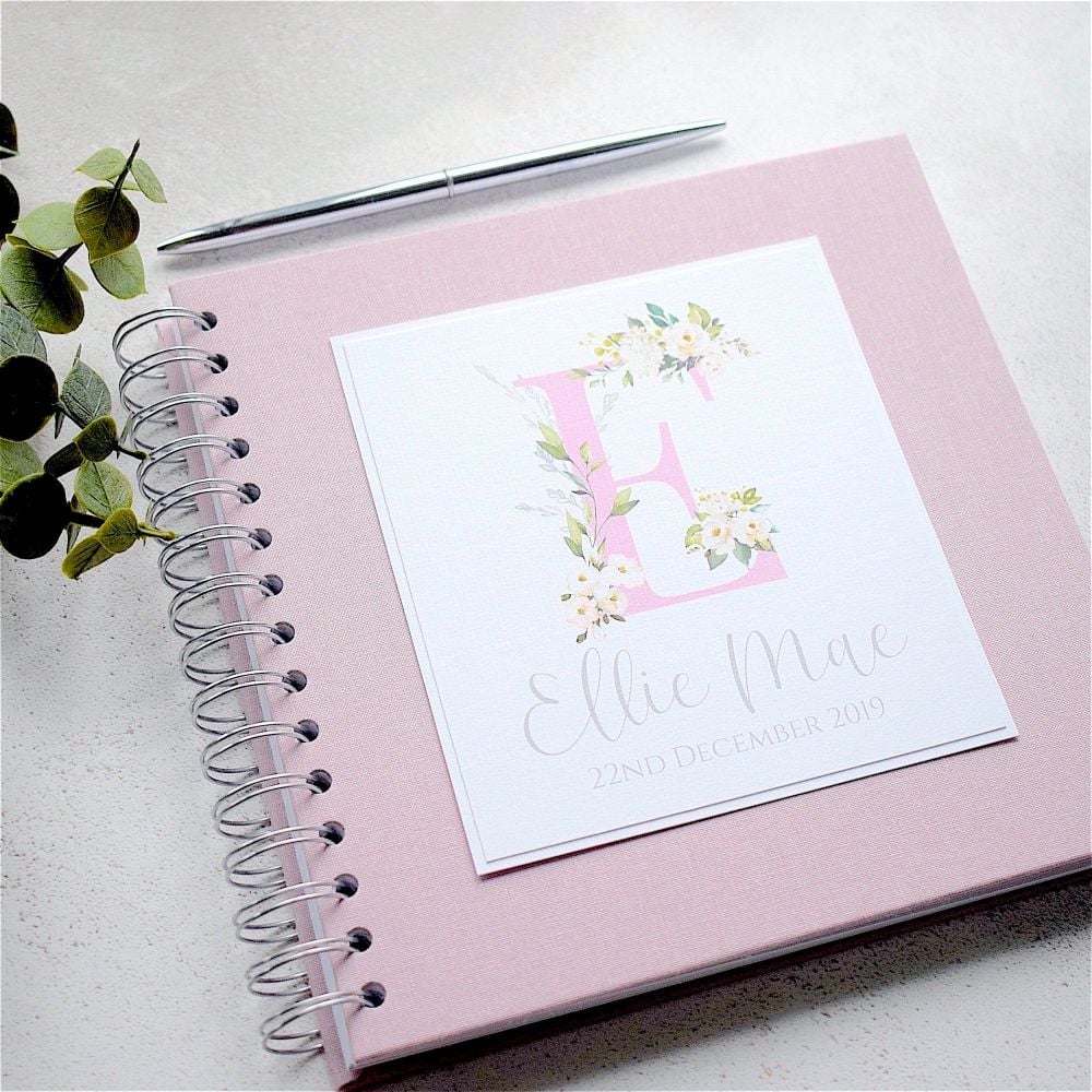 Pink Initial Baby Album or Scrapbook with Pink Cover