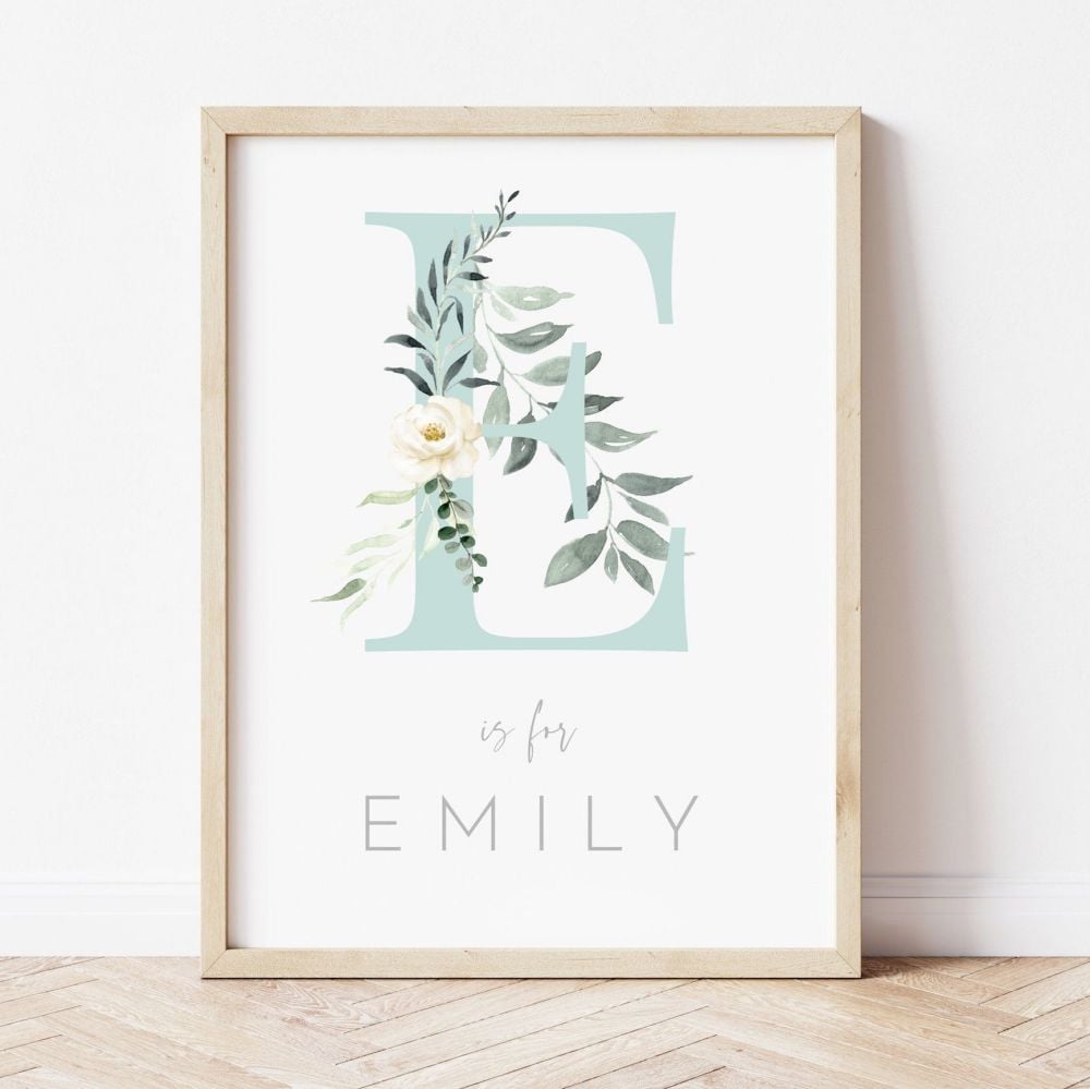 Olive Leaf Rose Initial Print