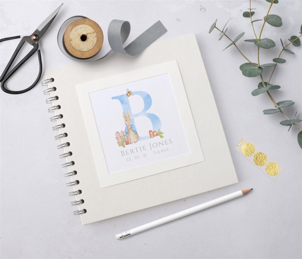 Peter Rabbit Baby Scrapbook with Blue Initial