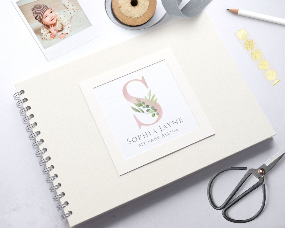 Botanical Pink initial Initial Baby Photo Album