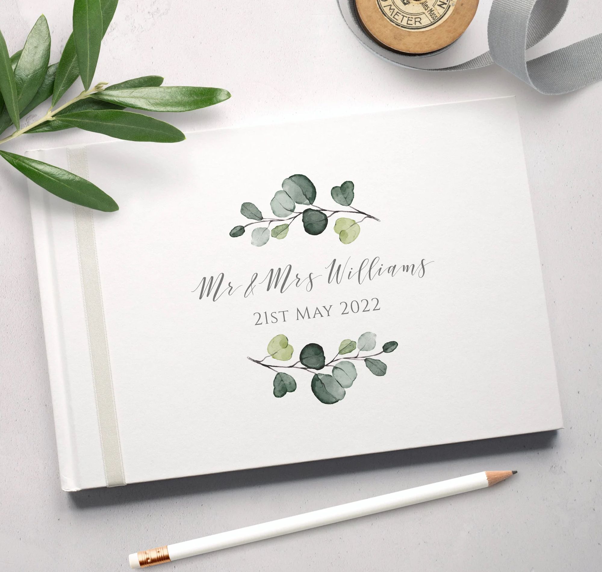 Eucalyptus leaf wedding guest book