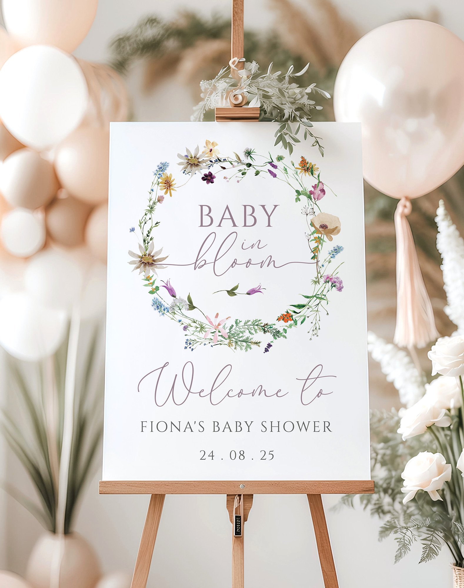 Baby in Bloom welcome sign