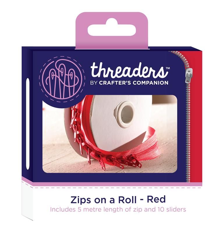 Threaders zip on a roll - 5mtr 10 sliders Red