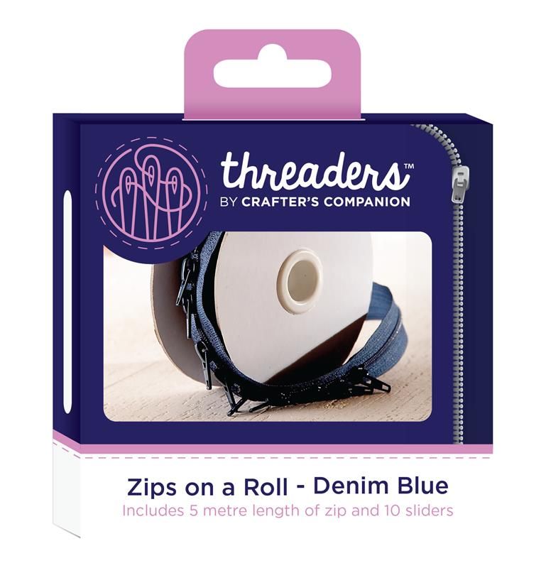 Threaders zip on a roll 5 mtr 10 sliders - denim blue