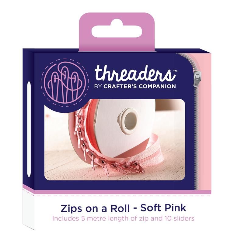 Threaders zip on a roll 5 mtr 10 sliders - soft pink