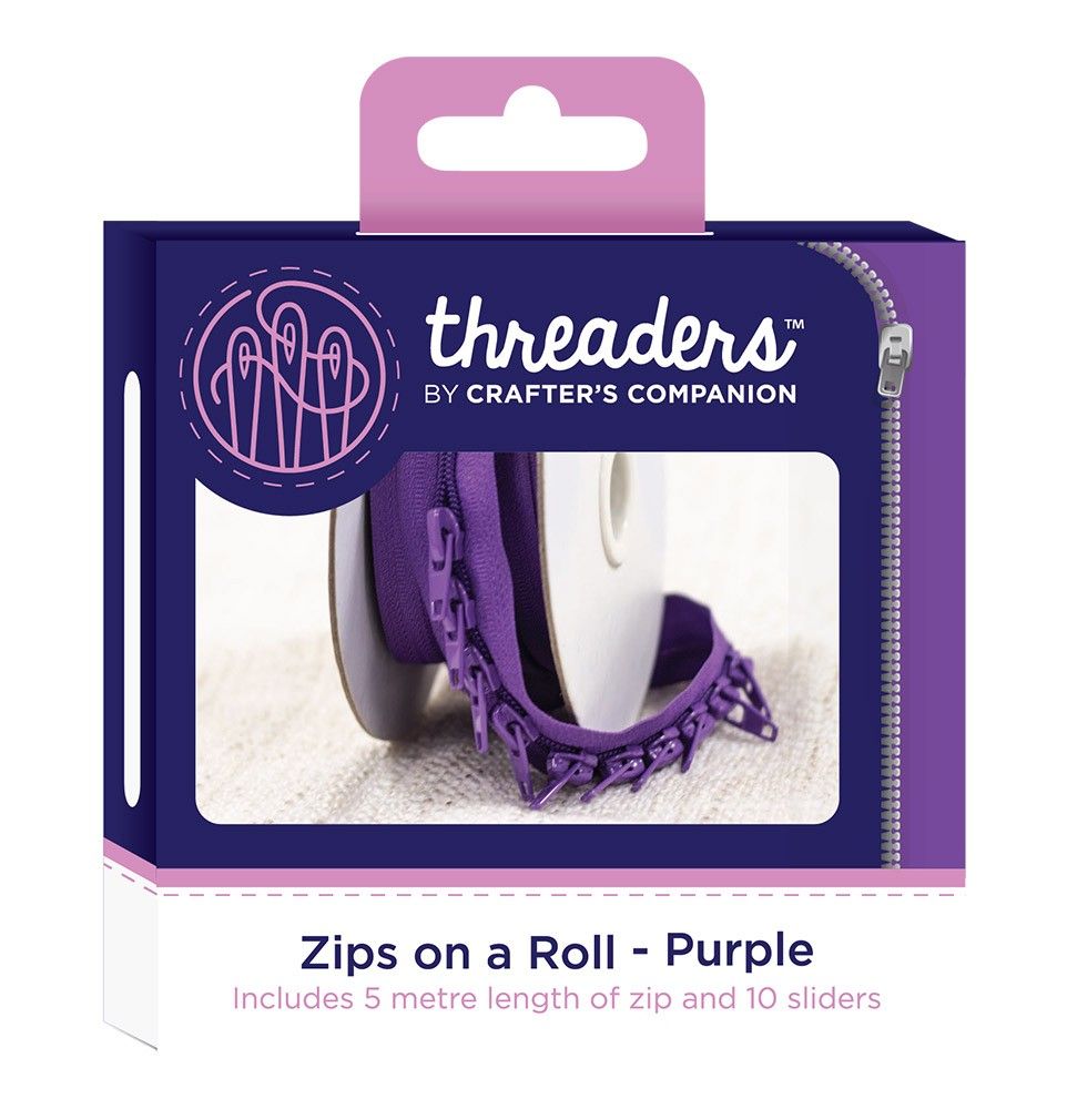 Threaders zip on a roll 5 mtr 10 sliders - purple