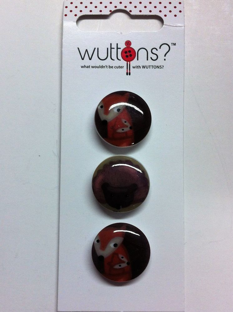 wuttons set of three fox buttons 3/4" 19mm 5753