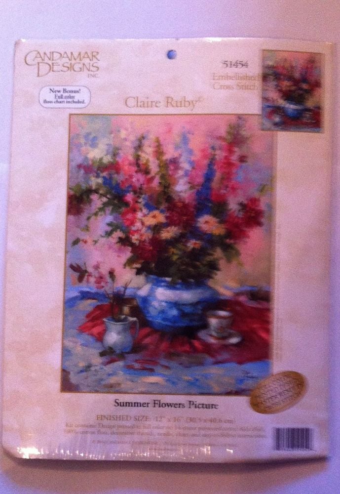 kit 1048 embellished cross-stitch summer flowers picture