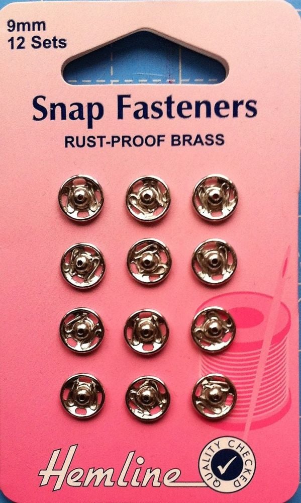 Hemline Snap fasteners 9mm 12 x sets rust proof brass nickel