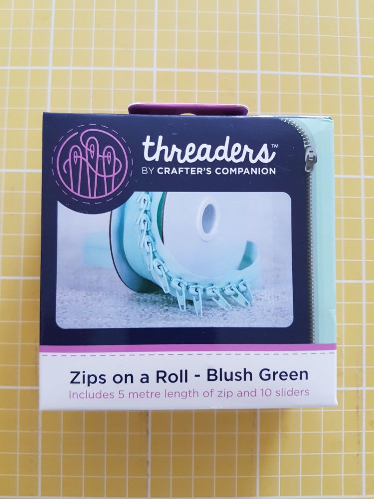Threaders zip on a roll - 5mtr 10 sliders blush green
