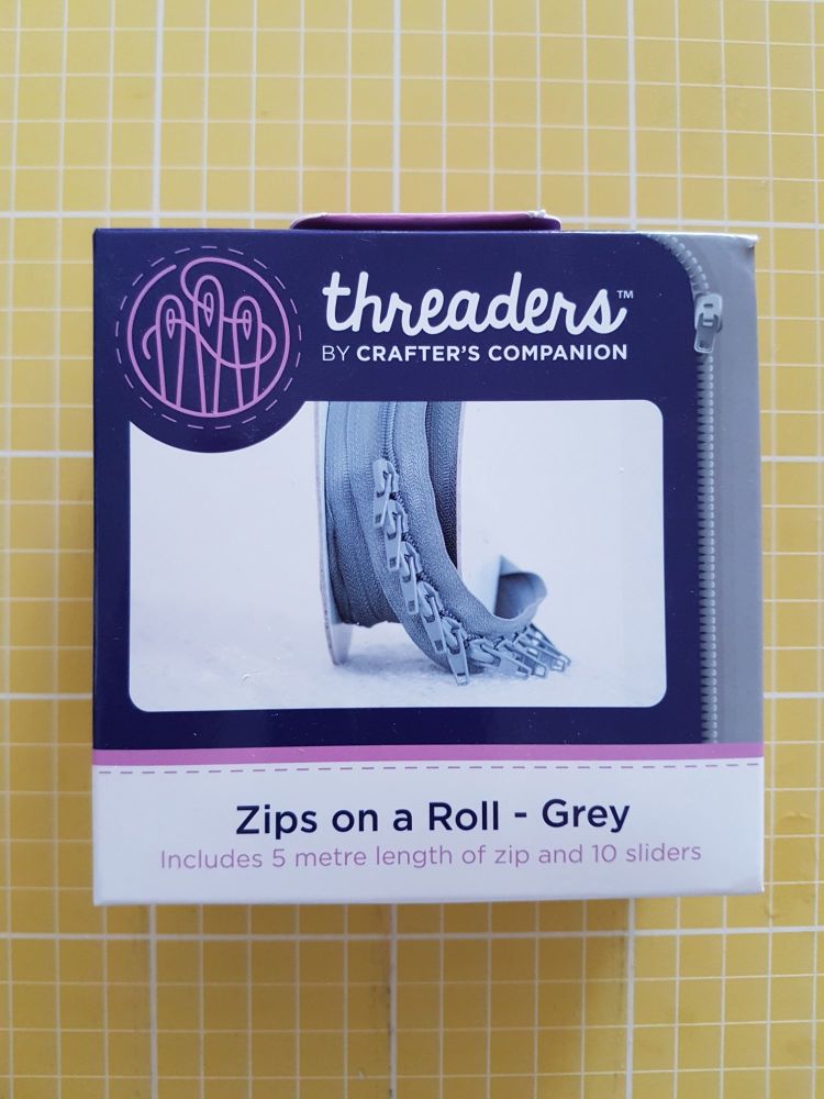 Threaders zip on a roll - 5mtr 10 sliders grey