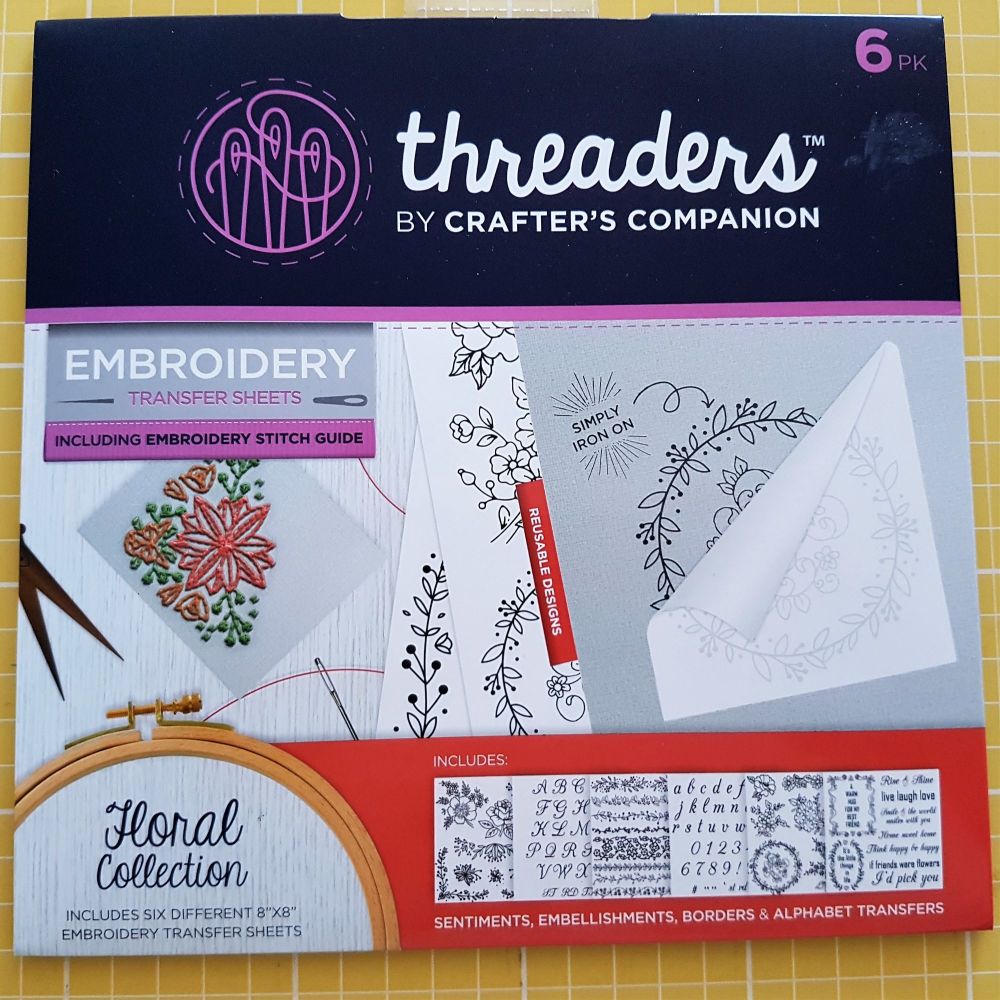 Embroidery transfer sheets 6pk 8" x 8" floral
