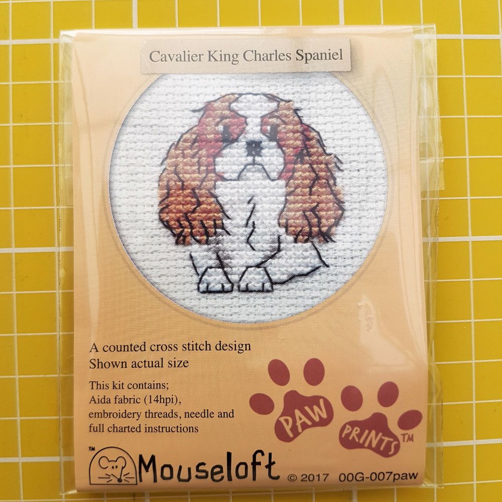 Mouseloft paw prints cross stitch embroidery cavalier king charles spaniel
