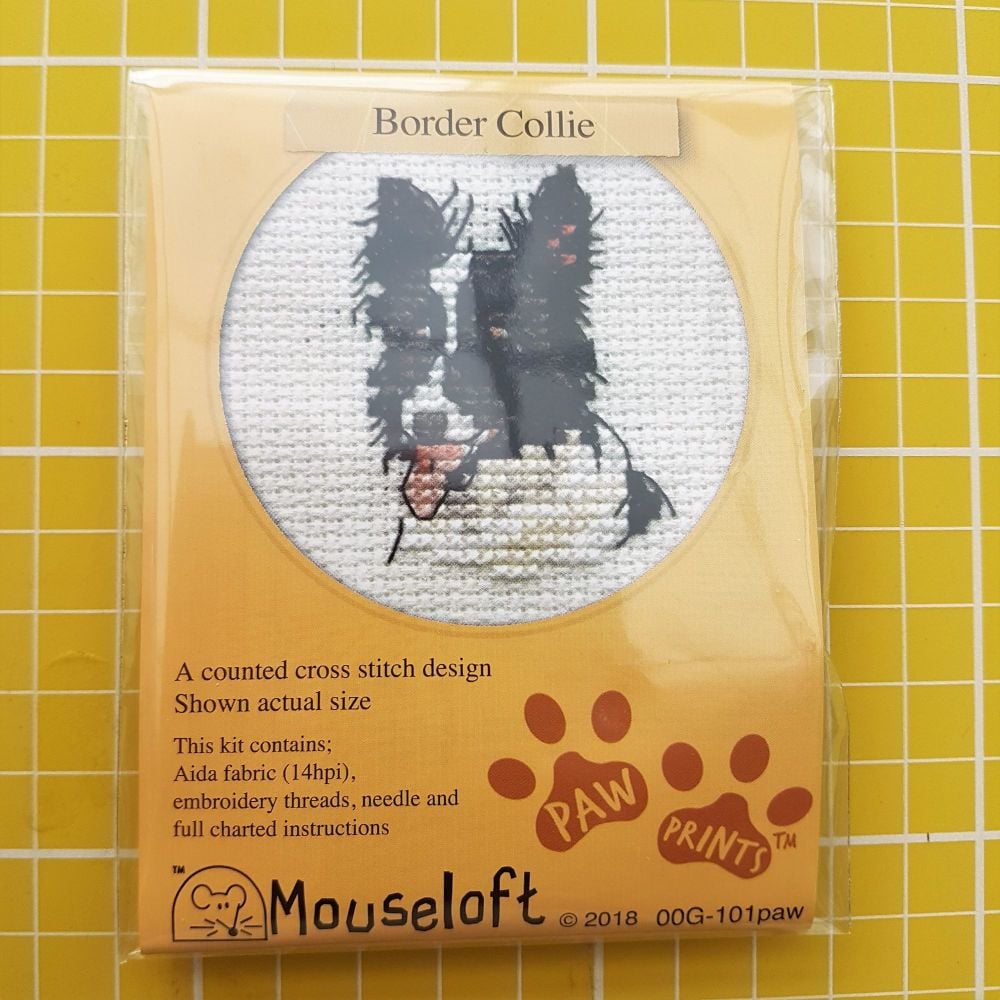 Mouseloft paw prints cross stitch embroidery border collie