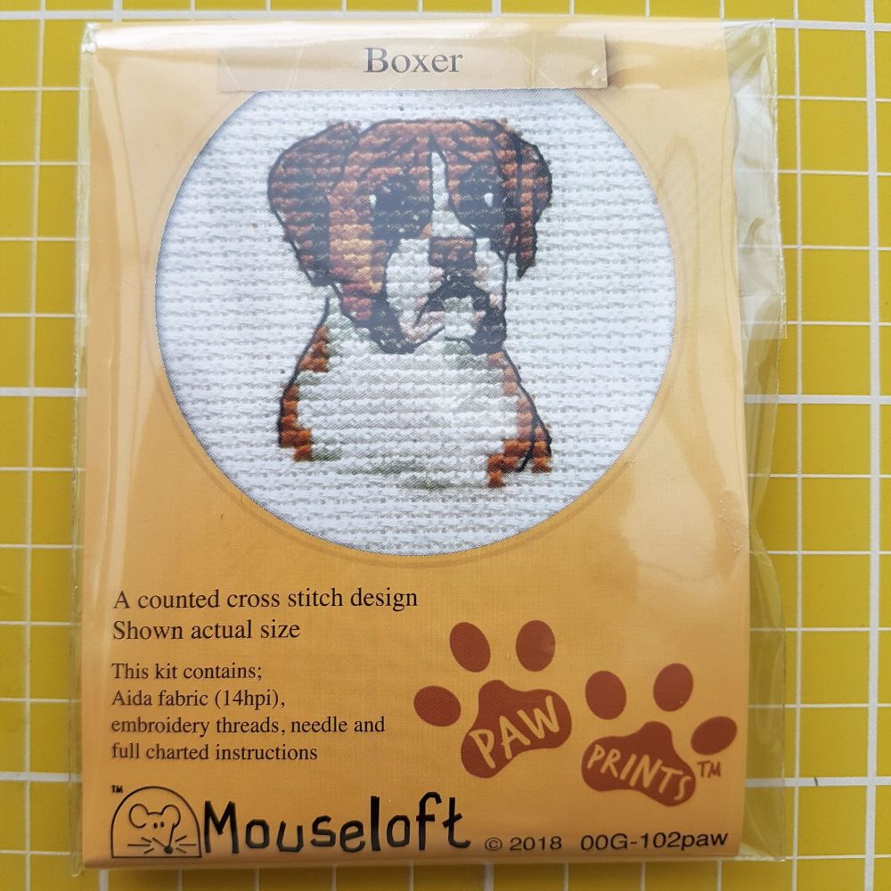 Mouseloft paw prints cross stitch embroidery boxer