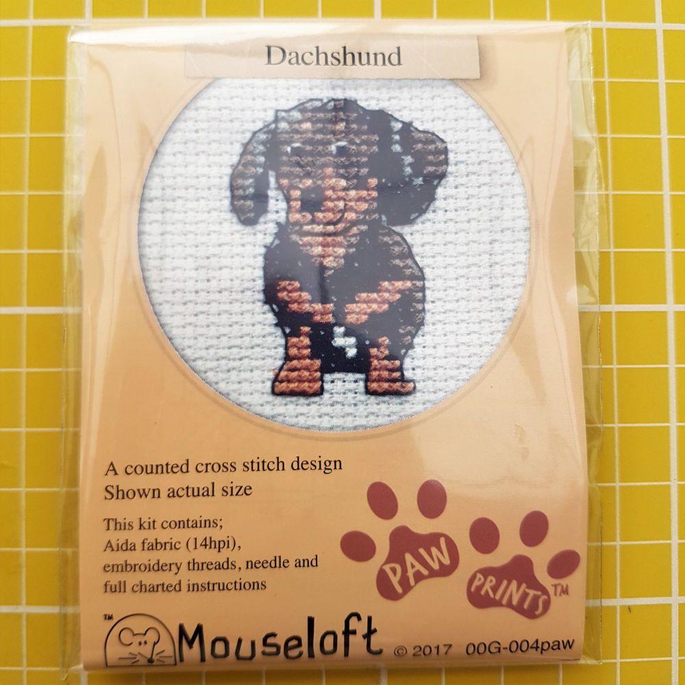 Mouseloft paw prints cross stitch embroidery dachshund