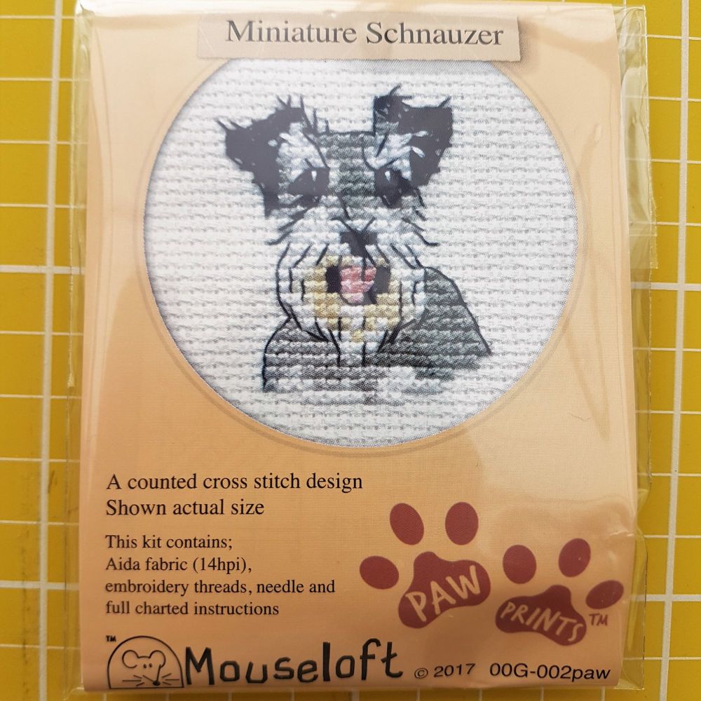 Mouseloft paw prints cross stitch embroidery miniature schnauzer