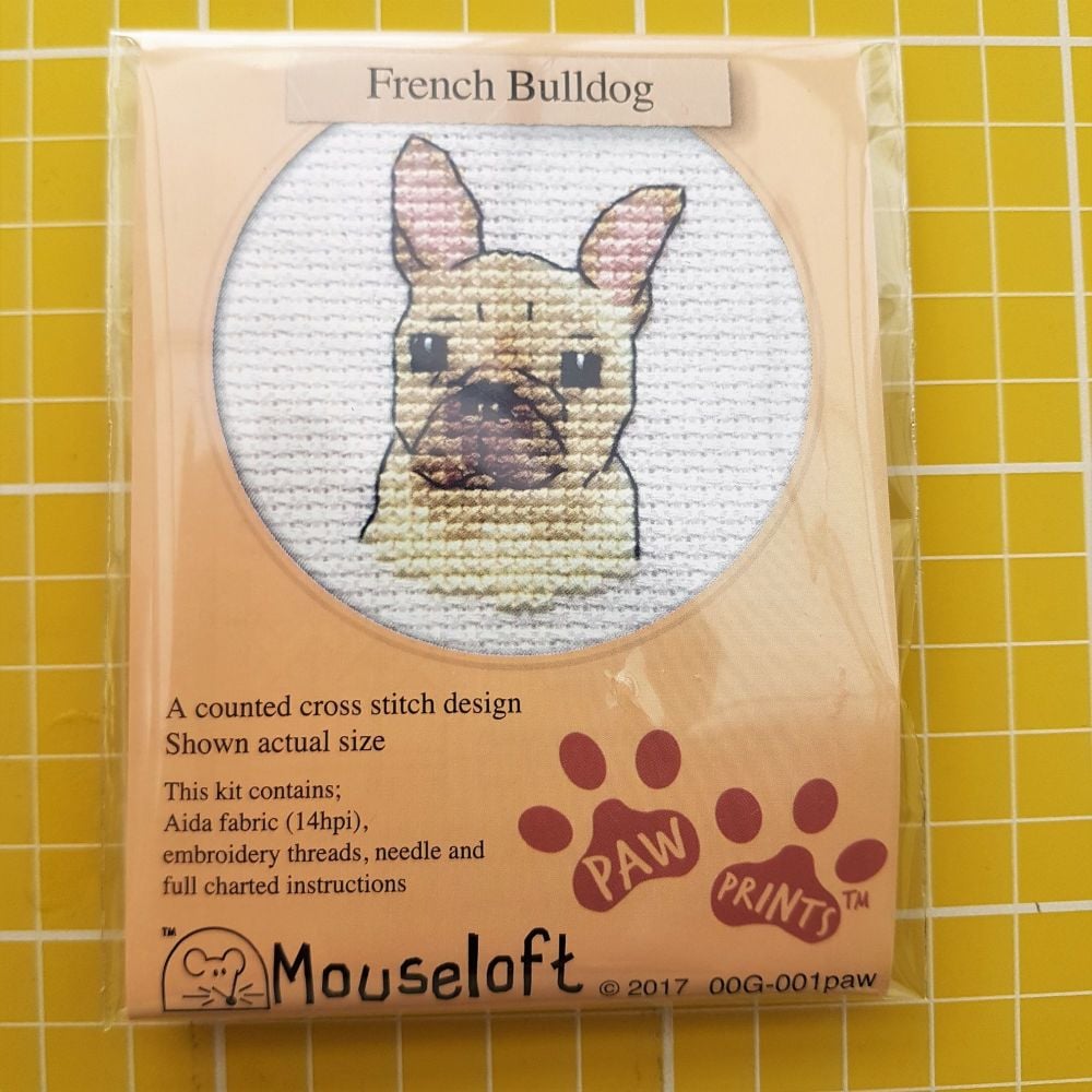 Mouseloft paw prints cross stitch embroidery pug