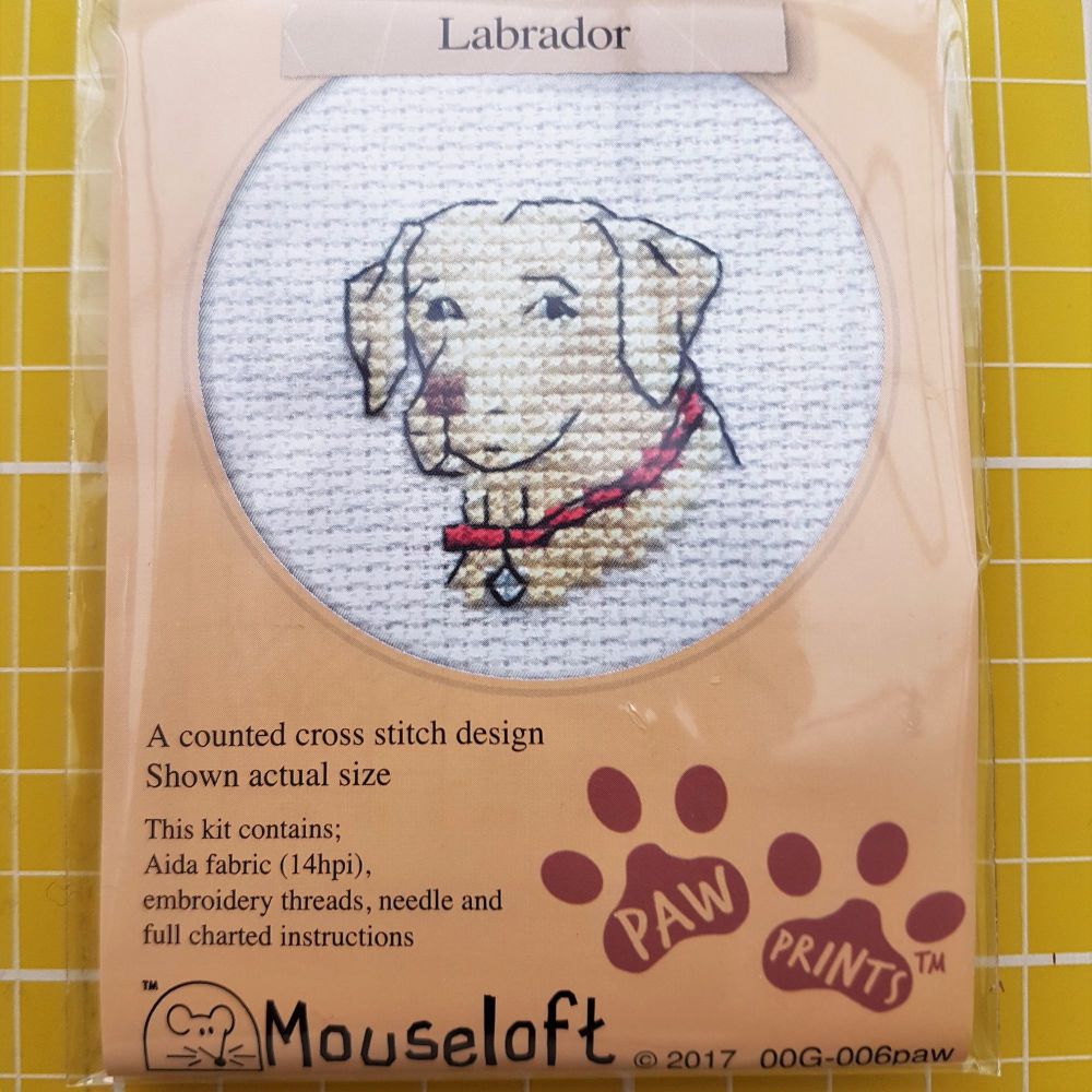 Mouseloft paw prints cross stitch embroidery labrador