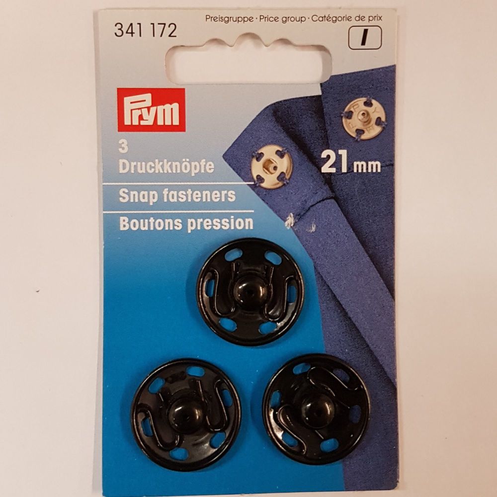 Prym 341-172 snap fasteners 21mm 3 pce black