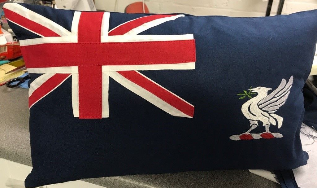 Flag cushion Blue Ensign of The Training Ship Indefatigable 19" x 12" approx made to order