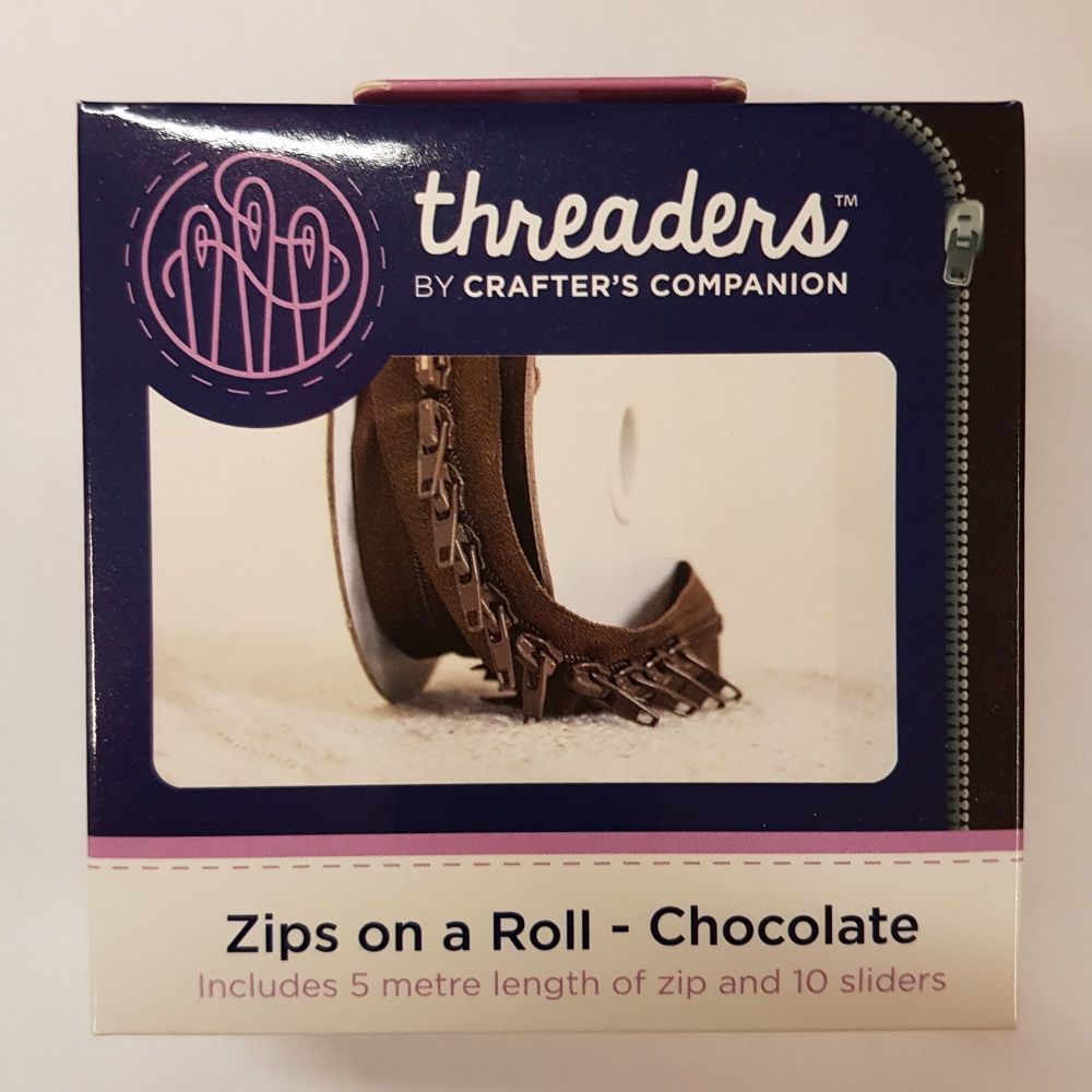 Threaders zip on a roll 5 mtr 10 sliders - chocolate