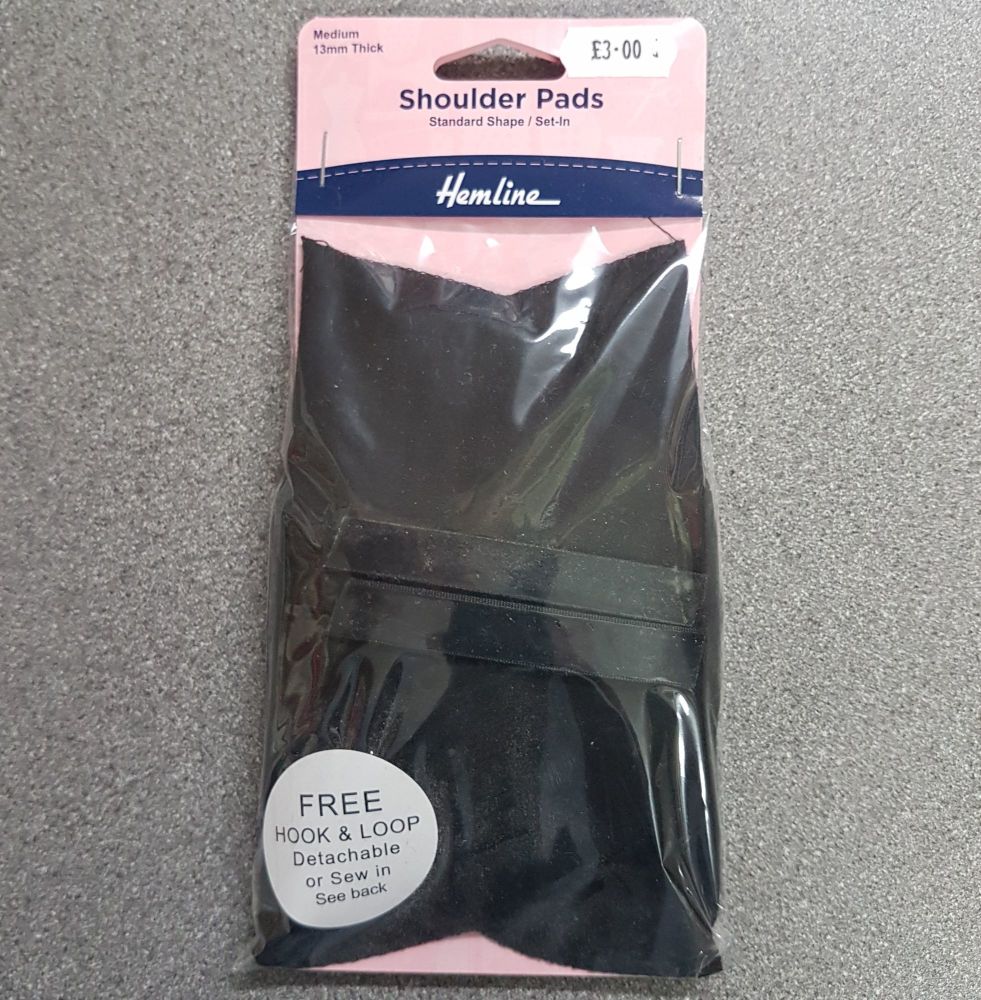 Hemline shoulder pads 13mm thick medium standard shape/set-in black