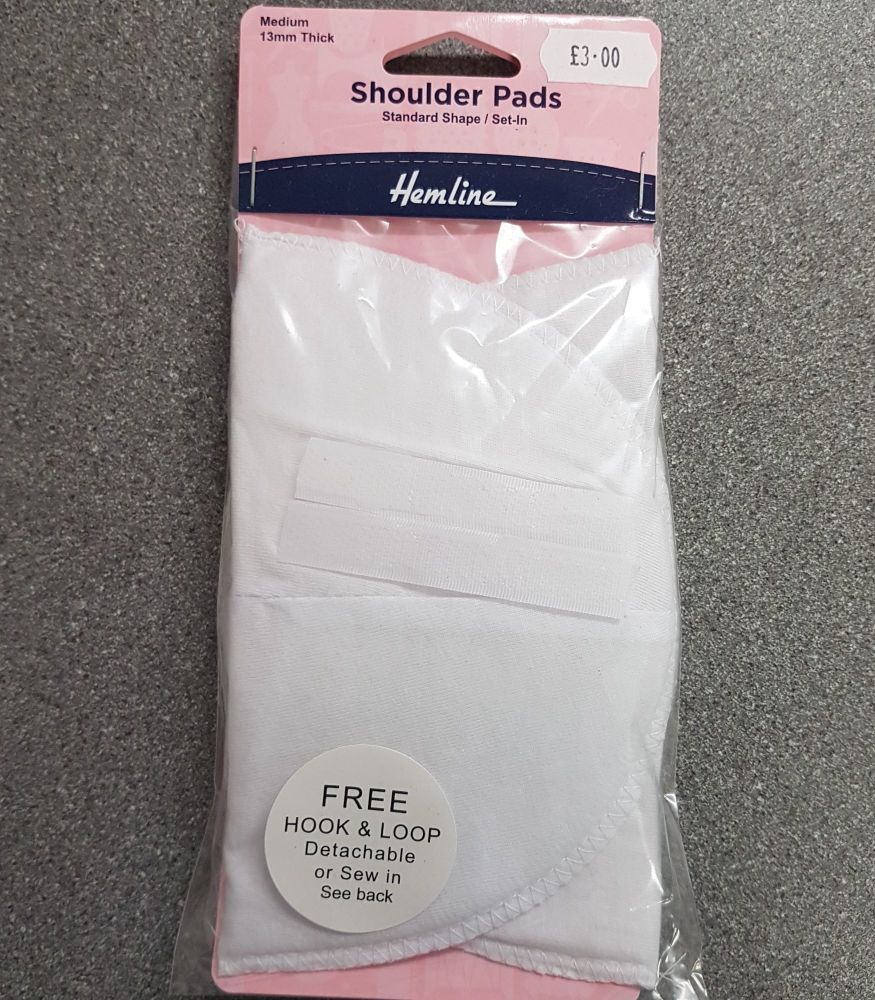 Hemline shoulder pads 13mm thick medium standard shape/set-in white