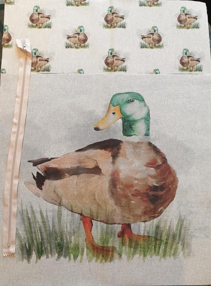 pop art prints linen digital cushion cover panel kit Mallard Duck