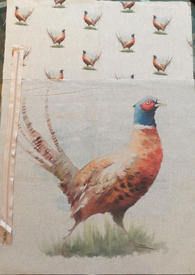 pop art prints linen look digital cushion cover panel kit Pheasant