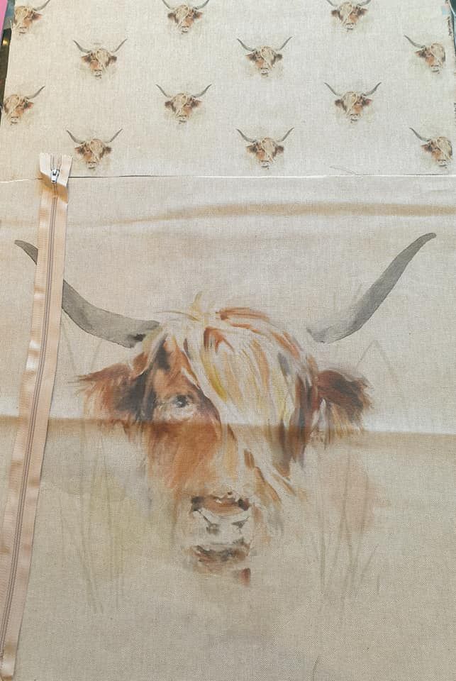 pop art prints linen look digital cushion cover panel kit Highland cow