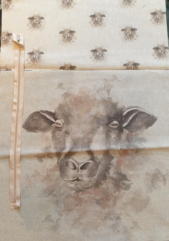 pop art prints linen look digital cushion cover panel kit Sheep's head 