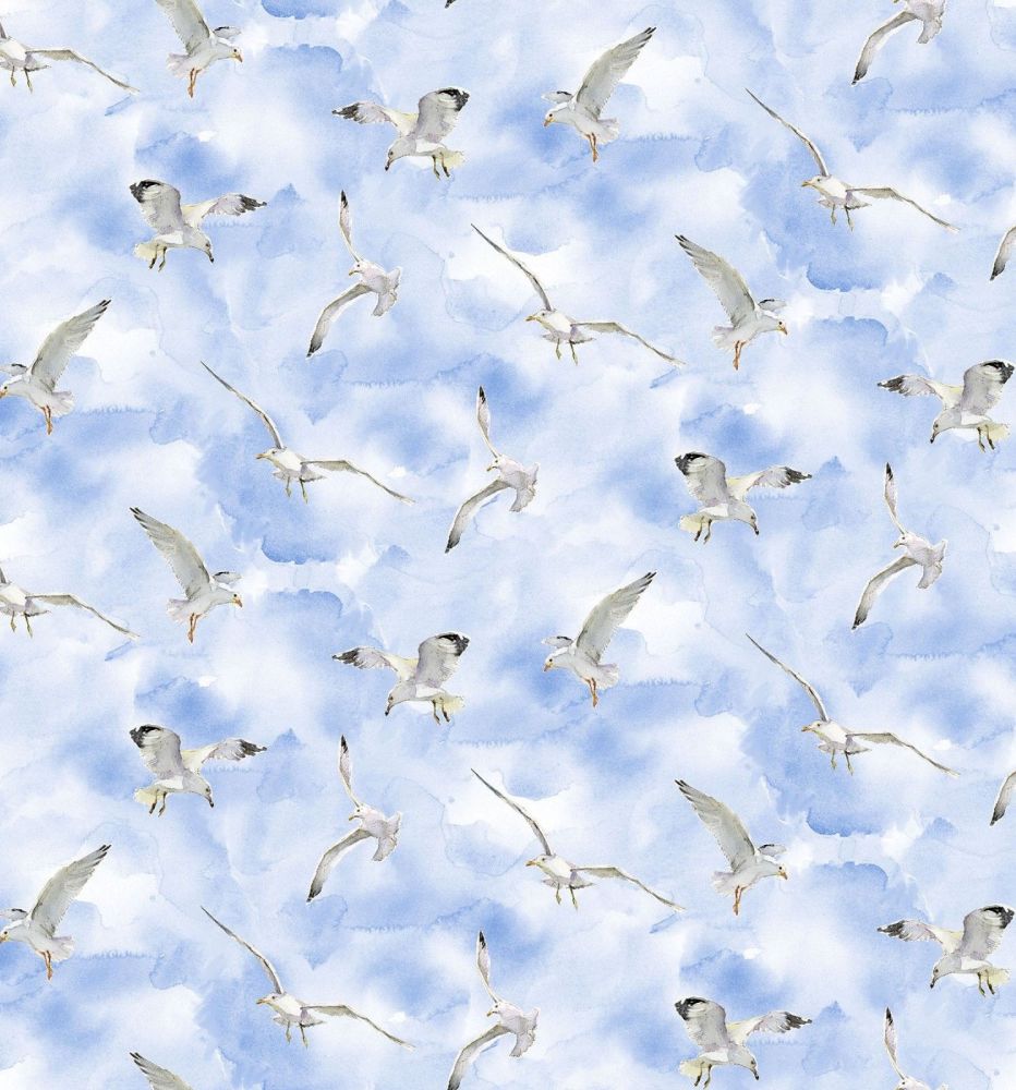 3 wishes at the shore digital fabric seagulls  16057
