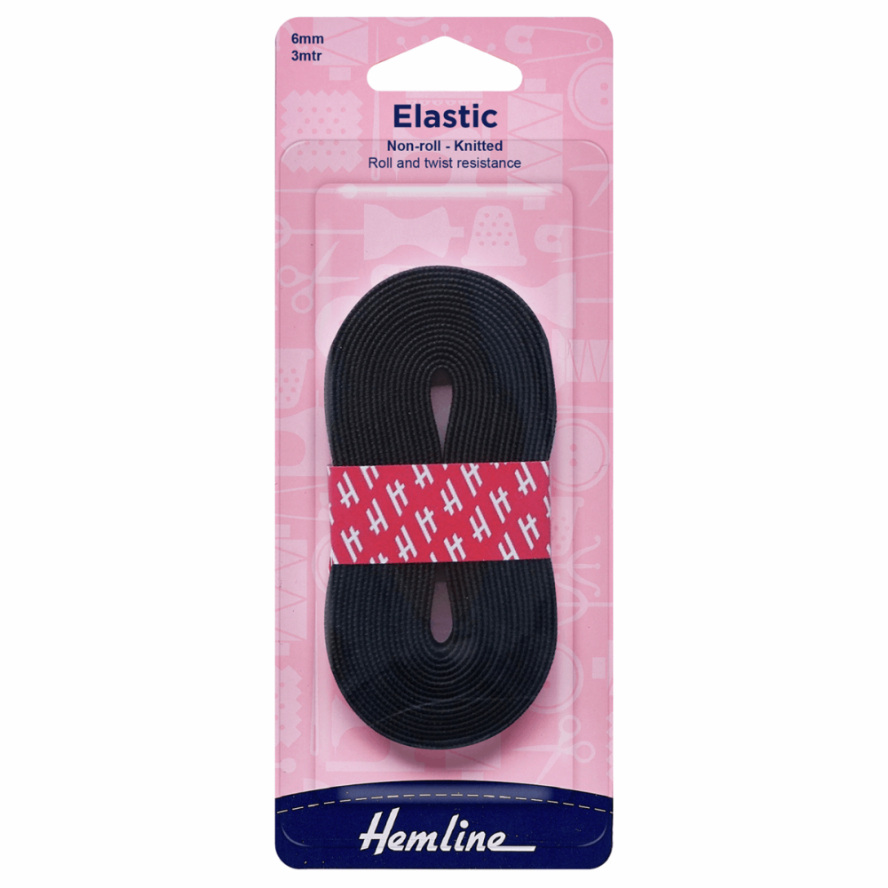 elastic non - roll knitted polyester 6mm x 3mtr black by Hemline