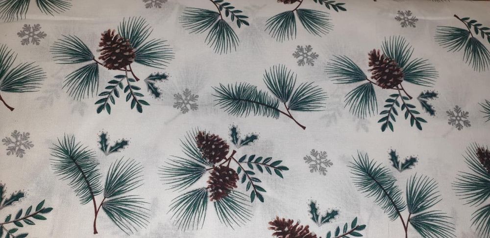 pine cones and leaves  100% Cotton Fabric Material PRICED PER 0.5 (HALF) METER