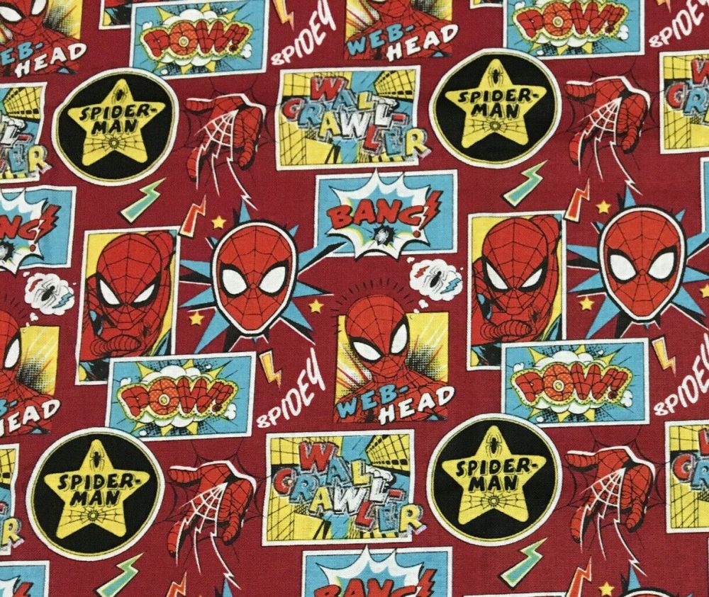 Marvel spiderman Comic Hero 100% cotton fabric PRICED PER 0.5 (HALF) METER