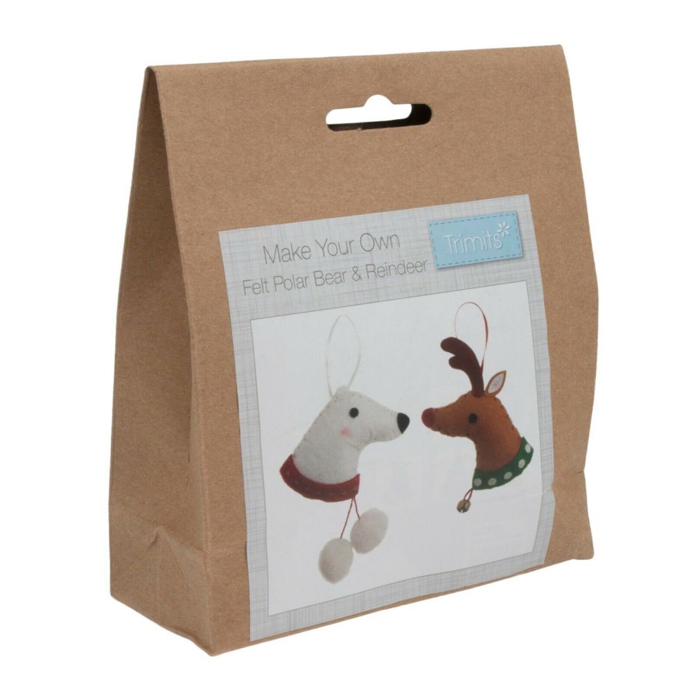 Felt kit make your own felt Christmas polar bear & reindeer head  by Trimits