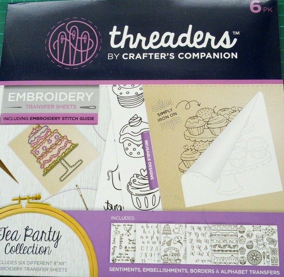 Embroidery transfer sheets 6pk 8" x 8" tea party collection 