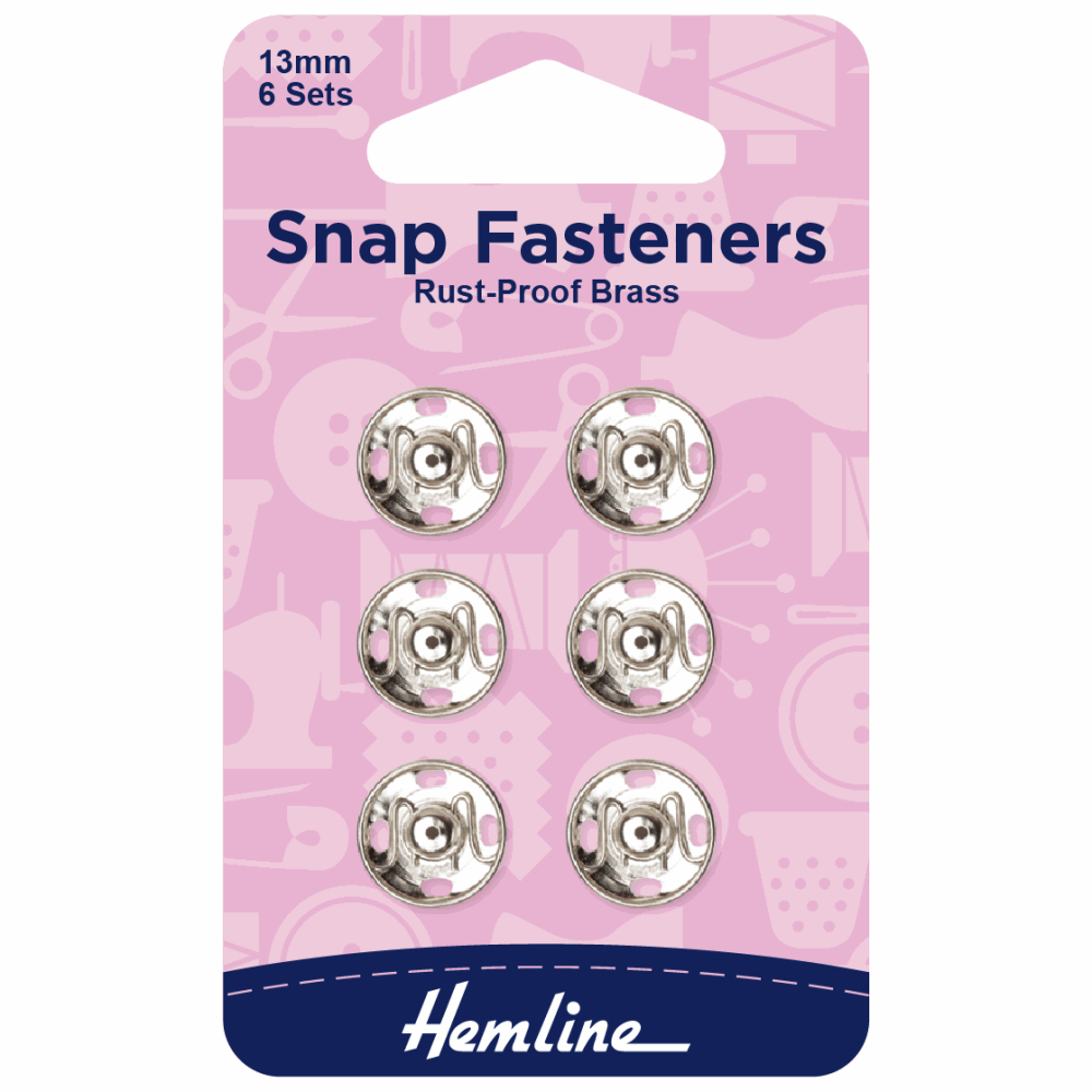 Snap fasteners by Hemline 13mm 6 x sets rust proof brass nickel