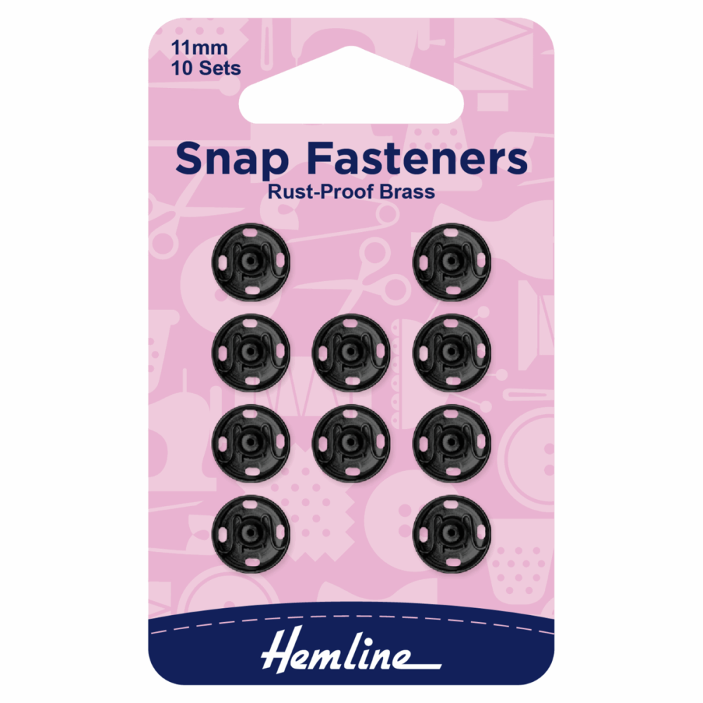 Snap fasteners by Hemline 11mm 10 x sets rust proof brass black