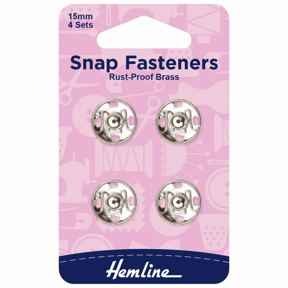 Snap fasteners by Hemline 15mm 4 x sets rust proof brass nickel