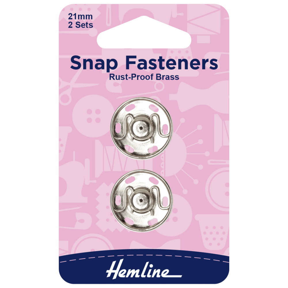 Snap fasteners by Hemline 21mm 2 x sets rust proof brass nickel