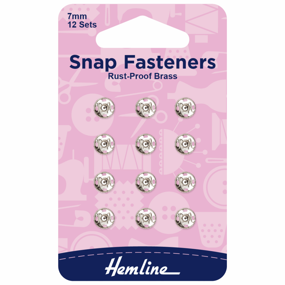 Snap fasteners by Hemline 7mm 12 x sets rust proof brass nickel