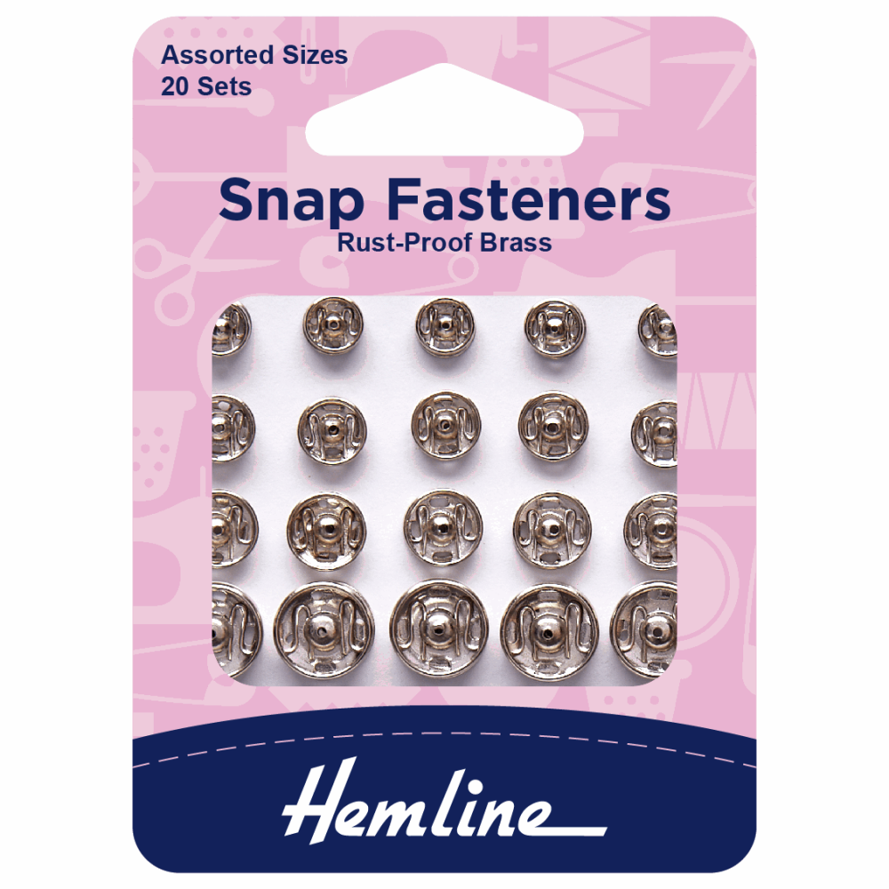 Hemline Snap fasteners assorted sizes 20 x sets rust proof brass nickel