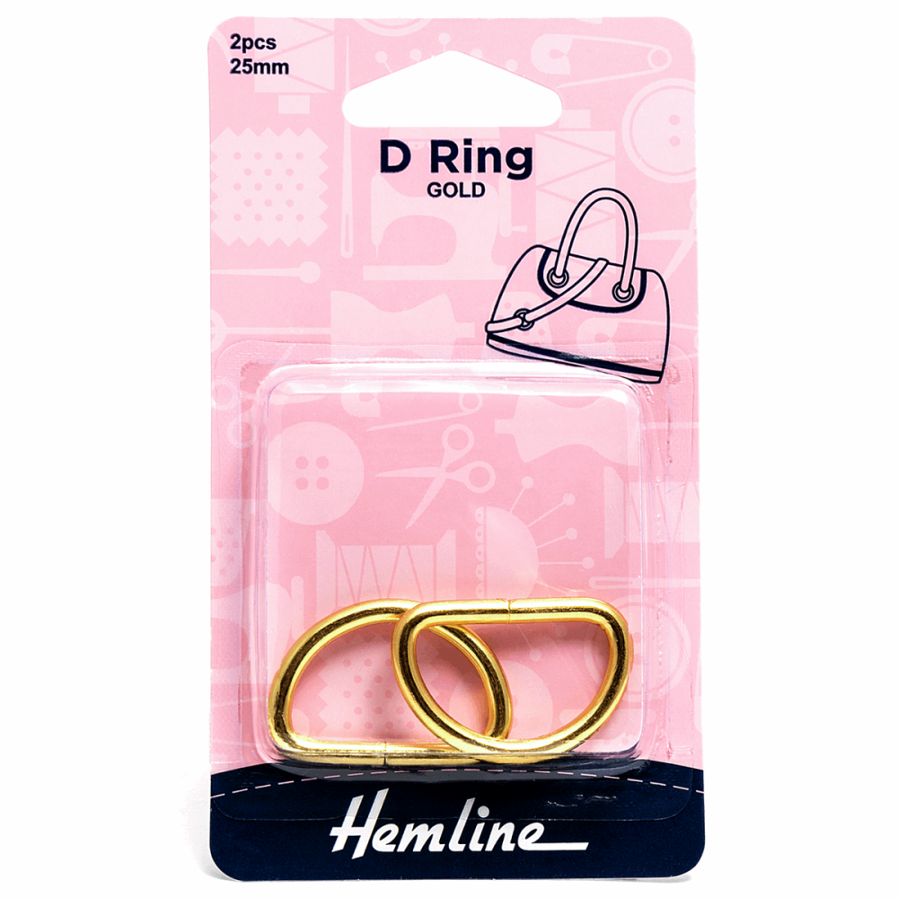 Hemline D ring x 2 25mm gold by hemline