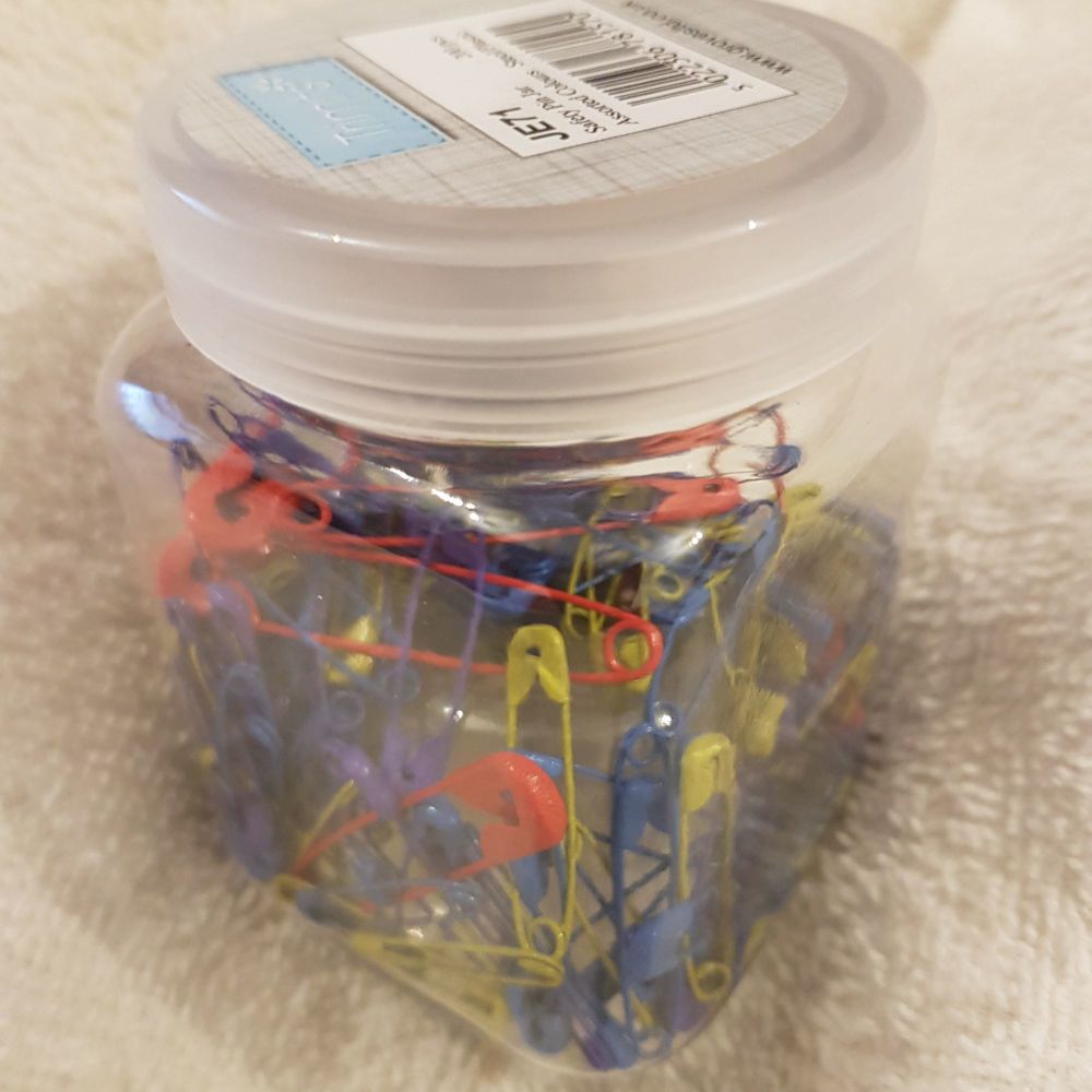 safety pin jar assorted colours and sizes x 200