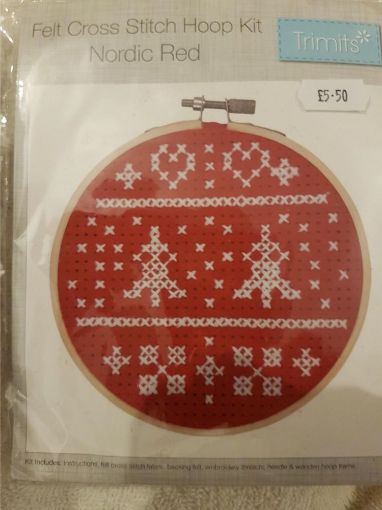 Trimits felt cross stitch hoop kit Nordic red