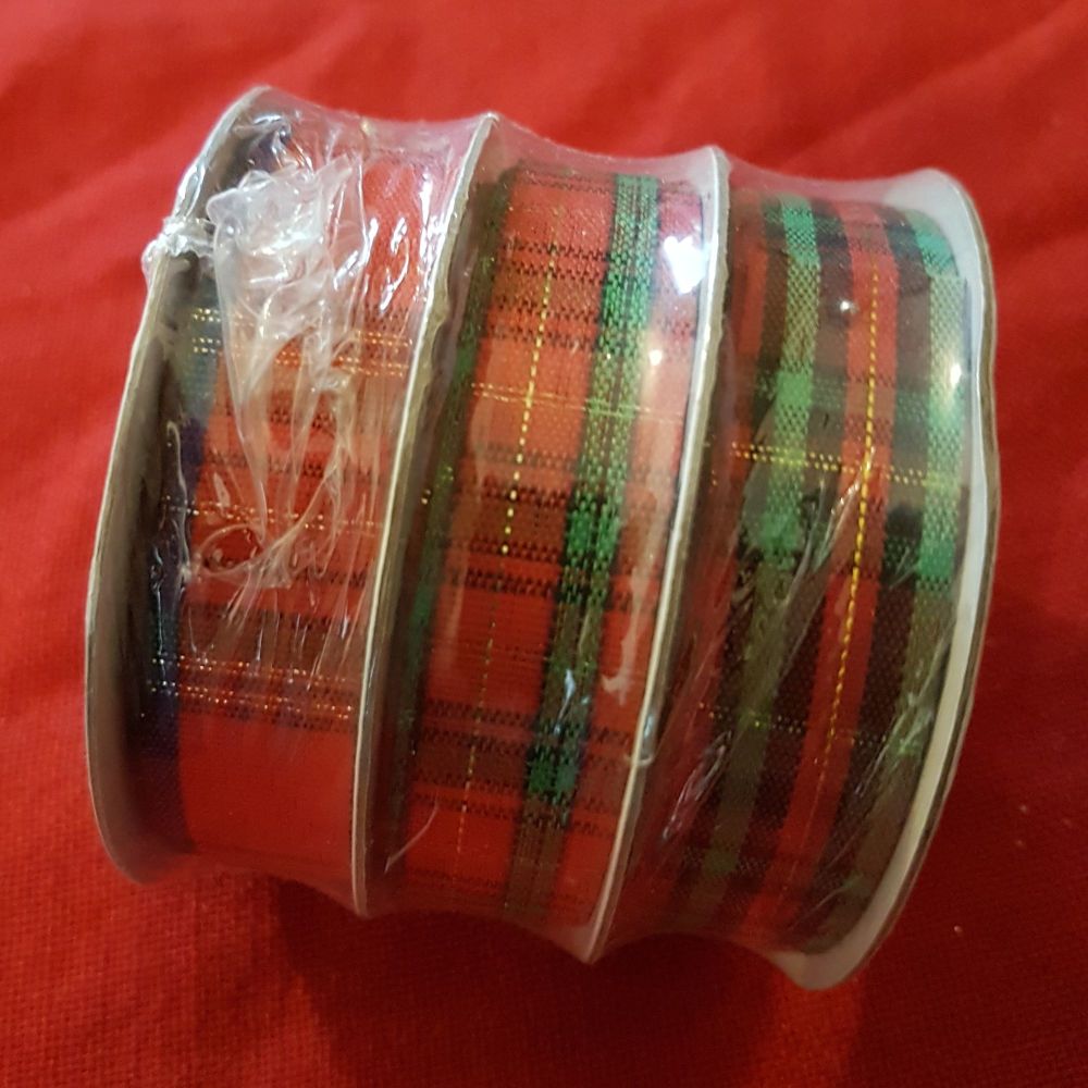 Christmas tartan ribbon 15mm x 3m pack of 3